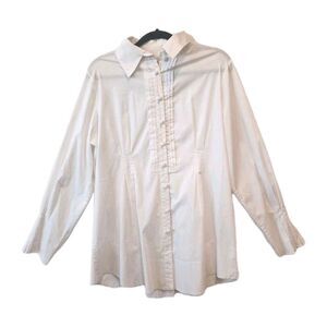 Soft Surrounding White Front Pleated Button Up XL Long Sleeve Business Career